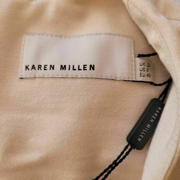Karen Millen Womens Sheath Dress Ivory Belted Cap Sleeve Zip Up Stretch 8 New - Picture 7 of 9